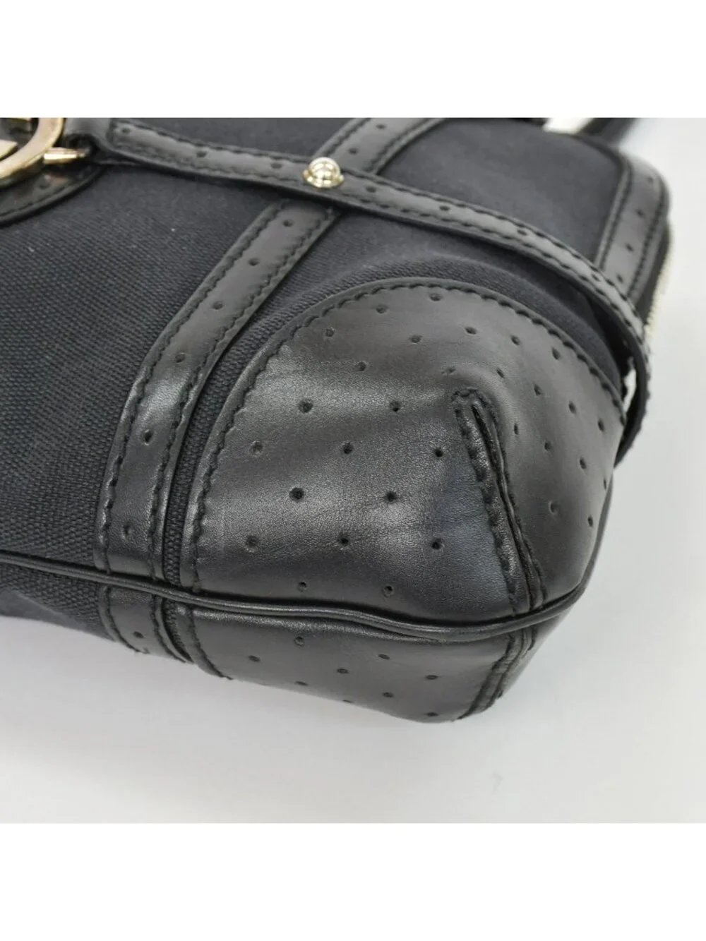 Gucci Interlocking G Handbag Canvas Leather Black Silver